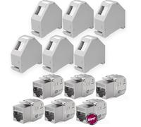 HB-DIGITAL Lot de 6 modules Keystone Cat.8.1 RJ45 + 6 adaptateurs de rail DIN Support Keystone pour rail 35 mm standard | RJ35 Jack blindé sans outil Montage Ethernet LAN Réseau STP LSA