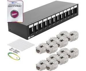 HB-DIGITAL Panneau de brassage 12 ports Champ de brassage Champ de distribution 1 HE 12 x CAT 8 RJ45 Module Keystone Jack - Certifié GHMT - Entièrement blindé STP 40 Gbps - Compatible avec les câbles
