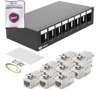 HB-DIGITAL Panneau de brassage 8 ports Patchfeld Verteilerfeld 1 HE 8 x CAT 6a RJ45 Module Keystone Jack - Certifié GHMT - Entièrement blindé STP 10 Gbps - Compatible avec les câbles d'installation