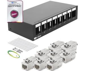HB-DIGITAL Panneau de brassage 8 ports Patchfeld Verteilerfeld 1 HE 8 x CAT 6a RJ45 Module Keystone Jack - Certifié GHMT - Entièrement blindé STP 10 Gbps - Compatible avec les câbles d'installation