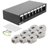 HB-DIGITAL Panneau de brassage à 8 ports Patchfeld 1 HE 8x CAT 7 RJ45 Keystone Jack Modul entièrement blindé STP 10 Gbps Compatible avec câble de pose Câble réseau Ethernet LAN - Noir