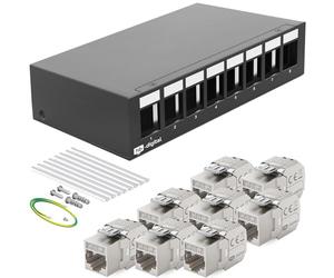 HB-DIGITAL Panneau de brassage à 8 ports Patchfeld 1 HE 8x CAT 7 RJ45 Keystone Jack Modul entièrement blindé STP 10 Gbps Compatible avec câble de pose Câble réseau Ethernet LAN - Noir