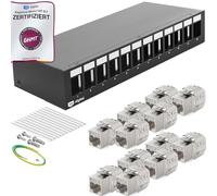 HB-DIGITAL Panneau de brassage réseau 12 ports 1U + 12 modules Keystone CAT 8 RJ45 femelle pour montage mural compatible avec câble de pose CAT 5e CAT 6 CAT 6a CAT 7 CAT 8 Ethernet LAN DSL noir