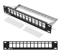 hb-digital Panneau de raccordement modulaire 12 ports pour module Keystone RJ45 10" CAT 5 CAT 6 CAT 7 pour armoire réseau LAN Professional TIA568A TIA568B - Noir