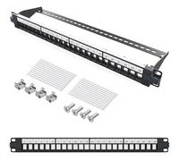 hb-digital Panneau de raccordement modulaire 24 ports pour module Keystone RJ45 19" CAT 5 CAT 6 CAT 7 pour armoire réseau LAN Professional TIA568A TIA568B Switch câble de terre - Noir