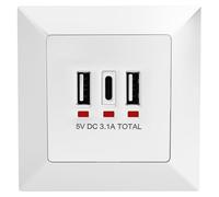 hb-digital Prise murale 2 ports USB-A + 1 ports USB-C 15,5 W - Efficacité énergétique : 82,8 % - Profondeur d'encastrement : 32 mm - Norme européenne