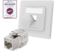 hb-digital Prise réseau 1 port CAT 8 encastrée RAL9003 + 1 module Keystone RJ45 certifié GHMT CAT 8 Keystone RJ45 LAN Ethernet Keystone Prise femelle encastrable max. 40 Gbit/s STP - Blanc de signal