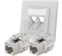 HB-DIGITAL Prise réseau 2 ports CAT 7 avec Keystone max. 10 Gbit/s - Prise réseau encastrée RJ45 femelle STP blindée - Prise de données LAN - Blanc de signal