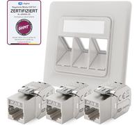 hb-digital Prise réseau 3 ports CAT 8 encastrée RAL9003 + 3 x GHMT certifié CAT 8 Keystone RJ45 Module LAN Ethernet Keystone Prise encastrable max. 40 Gbit/s STP - Blanc de signal