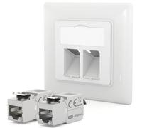 HB-DIGITAL Prise Réseau RJ45 Cat 6a 2 Port - Keystone sans Outil Certifié GHMT, Jusqu’à 10 Gbit/s - Prise Murale Encastrable LAN STP Blindée, Blanc Signal RAL 9003
