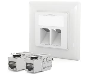 HB-DIGITAL Prise Réseau RJ45 Cat 6a 2 Port - Keystone sans Outil Certifié GHMT, Jusqu’à 10 Gbit/s - Prise Murale Encastrable LAN STP Blindée, Blanc Signal RAL 9003