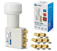 HB-Digital Quad LNB 4 Fois DVB-S DVB-S2 Full HD TV 3D 4K UHD Sat 4 Participants avec Protection Contre Les Intempéries + 8X F-Plugs Plaqués Or