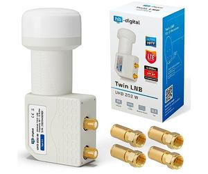 HB-DIGITAL Twin LNB LNC 2 utilisateurs Direct ✨ Télévision Full HD 3D 4K UHD Blanc Blanc ■ Contacts plaqués or ■ Protection contre les intempéries (extensible) ■ in iche F