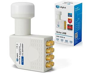 HB-DIGITAL Universal Octo LNB Blanc - UHD 4K Full HD DVB-S/S2 - Facteur de bruit de 0,1 dB - pour huit récepteurs satellite (connexion directe) - Contacts dorés - Protection contre les intempéries