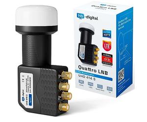 HB-DIGITAL Universal Quattro LNB Noir - UHD 4K Full HD DVB-S/S2 - Facteur de bruit de 0,1 dB - pour la connexion via multi-switch - Contacts dorés - Protection contre les intempéries