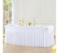 HB HBB MAGIC 1 Pack 1.8m Blanc Spandex Jupe Nappe pour Table Rectangulaire, Nappe élastique Blanche Nappes Banquet Housse de Table Banquet Robe de Table Anti - Rides Party Wedding