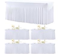 HB HBB MAGIC 4 Pack 1.8m Blanc Spandex Jupe Nappe pour Table Rectangulaire, Nappe élastique Blanche Nappes Banquet Housse de Table Banquet Robe de Table Anti - Rides Party Wedding