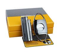 HB1 2 Pièces Coupe-Cigare Coupe-Vent Coupe-Vent Ajuster la Taille Appuyez Légèrement sur L'allumage Jet Briquet Coupe-Cigare Ciseaux Couteau avec Boîte-Cadeau