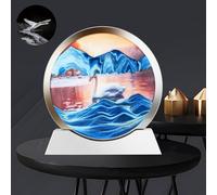 HBALDTEDC Tableau Mobile en Sable, Tableau 3D en Sable mouvant, décoration de Bureau Ronde en Verre, Cadre Blanc/Noir, 7,5 Pouces(K,White Frame)
