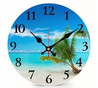 Hbbgdiy 10 Horloge Murale extérieure en Acrylique Rond, Conception de Plage côtière avec Mouvement Calme, Horloge Murale résistante aux intempéries pour Patio, Piscine et Jardin, Bleu foncé