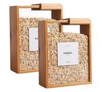 Hbbgdiy 2pcs Cénérat Rangers Rangement 9.1x6.8x3.2in avec Couvercle en Bambou, Distributeur de Riz en Plastique Transparent, Organisateur de céréales et Farine étanche pour Le Rangement des Aliments