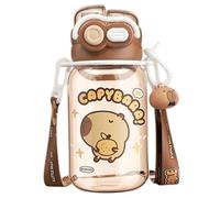 Hbbgdiy Bouteille d'eau Capybara en Plastique Kawaii avec Paille et Sangle Portable 600 ML, Double Bec verseur, résistante à la Chaleur, pour la Maison, Le Bureau, l'école et Les Exercices