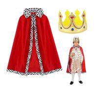 Hbbgdiy Cape de Roi, Cape pour Enfants de 89 cm avec Couronne, Costume Roi, Costume Prince Rouge pour garçons, Prince pour garçons, pour Enfants