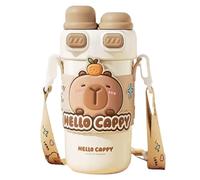 Hbbgdiy Capybara Water Bottle 540ml en Acier Inoxydable Isulaté Bouteille d'eau Mignonne avec Paille et Sangle réglable Kawaii pour Enfants