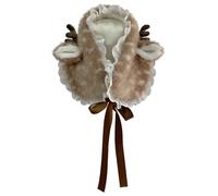 Hbbgdiy Chapeau de cerf en fourrure Kawaii en dentelle style Y2K, chapeau chaud avec ruban et rabat d'oreille, costume de cerf chaud pour femmes et filles, fête Noël, cosplay, accessoires photo