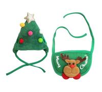 Hbbgdiy Chapeau de Noël pour Chien avec Bavoir Mignon en Forme de cerf 2 pièces/Ensemble, Chapeau d'arbre à Pompons Festif et Costume Noël pour Animaux Compagnie pour Chiens et Chats, fête vaca