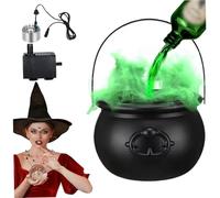 Hbbgdiy Chaudron de sorcière, pot de chaudron en plastique 8 pouces avec colorant d'eau vert magique et pulvérisateur, bol bonbons d'Halloween pour la décoration la maison et du porche