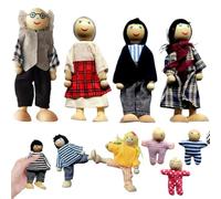 Hbbgdiy Dollhouse People 9 Figurines de Famille en Bois, Ensemble de poupées posables, Maison poupée, Accessoires, Jouet pour Filles et garçons, Jeu Simulation, Maison poupée Miniature Noël