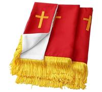 Hbbgdiy Ensemble de 3 paraments réversibles avec Marque-Page de Chemin Table Rouge et écharpe chaire brodée avec Croix dorée pour décoration d'autel d'église et Table Communion