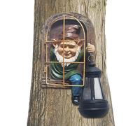 Hbbgdiy Fairy Garden Gnomes Fantaisie Elf Elf Face Figurines avec lumières solaires pour clôture Patio Yard Mur Mur, Accessoires de Jardin extérieur Cadeau de rédaction