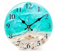 Hbbgdiy Horloge Murale côtière de 10 Pouces en Acrylique avec Mouvement de Balayage Calme, thème Plage extérieur/Horloge intérieure pour Patio, Bord la Piscine, Jardin et décoration Maison, Bleu