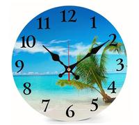 Hbbgdiy Horloge Murale décorative de 10 Pouces en Acrylique Rond Plage côtière Horloge extérieure côtière avec Mouvement Silencieux pour Piscine de Patio Jardin Maison Style Plage dé