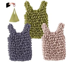 Hbbgdiy Lot de 3 sacs d'épicerie pliables et réutilisables de capacité, sacs fourre-tout en polyester plissé avec poignées pour le shopping, les voyages et le camping en plein air