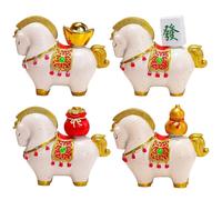 Hbbgdiy Lot de 4 Figurines de Cheval en résine, Statue Cheval du Zodiaque Chinois, Nouvel an 2026, Mini décor Animalier pour Bureau, Affichage la Maison, Symbole Porte-Bonheur, Collection sculp