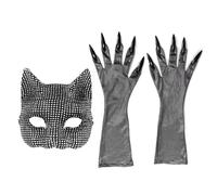 Hbbgdiy Masque de Chat avec Gants, Demi-Visage, Sexy, Brillant, Strass, pour Femme, Lot de 3 pièces, Accessoires Cosplay Tendance pour Halloween et soirée dansante