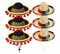 Hbbgdiy Mini Chapeaux Sombrero 6pcs Petits Chapeaux de fête Sombrero avec Bracelet de Menton réglable Mexicain faveurs décorations mentle Menton