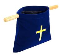 Hbbgdiy Offrir des paniers pour Les Sacs de Bible Cross brodés d'église avec des poignées en Bois Pochette en Velours pour Les Fournitures de Communion d'église Cadeaux Religieux Bleu