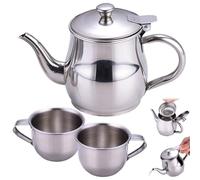 Hbbgdiy Service à thé pour Enfants avec Filtre à théière Long Bec en Acier Inoxydable de 330 ML et 2 Tasses de 70 ML Service thé Portable en métal pour Enfants, Jeux et Jouets