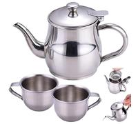 Hbbgdiy Service à thé pour Enfants avec théière Portable en Acier Inoxydable de 330 ML, Bec Long et Filtre, Plus 2 Petites Tasses de 70 ML pour Faire Semblant Jouer au thé et Cadeaux pour Enfants