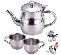 Hbbgdiy Service à thé pour Enfants Théière Portable à Long Bec en Acier Inoxydable 330 ML avec Filtre et 2 Petites Tasses de 70 ML pour Enfants Faisant Semblant de Jouer Cadeaux fête Service thé en