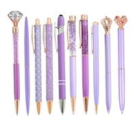 Hbbgdiy Stylos Fantaisie pour Femmes et Filles Paquet de 10 Stylos à Bille en Métal Diamant Pailleté Encre Noire Écriture Lisse pour Ensemble de Papeterie Scolaire Bureau Violet