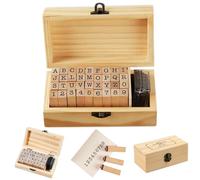 Hbbgdiy Tampons Lettres pour Argile, Mini tampons Lettres en Bois et Tampon encreur, Chiffres et Alphabet pour la Fabrication de Cartes avec Tampon encreur Coffret en Bois. 1 lot