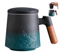 Hbbgdiy Tasse à thé en céramique de 15, 2 oz avec infuseur et couvercle, design vintage mer et montagne, tasse à café thé réutilisable avec passoire poignée pour la maison (vert)