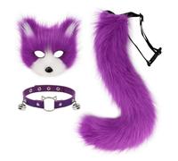 hbbhml Ensemble de collier en cuir synthétique avec masque de renard et queue de loup et collier en cuir pour fête d'Halloween