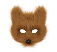 hbbhml Masque de loup en forme de chat en peluche pour Halloween, fête costumée, carnaval, Noël, bal masqué, Taille unique, Marron