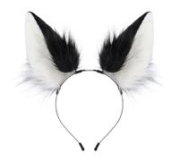 hbbhml Serre-tête fait main avec oreilles de loup et renard pour Halloween, fête de Noël, accessoires de costumes, Noir et blanc., taille unique